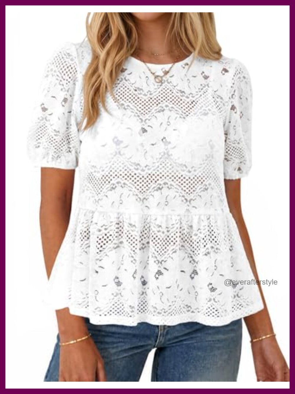 Women's Lace Peplum Top Boho Hollow Out Crochet Ruffle Babydoll Blouse